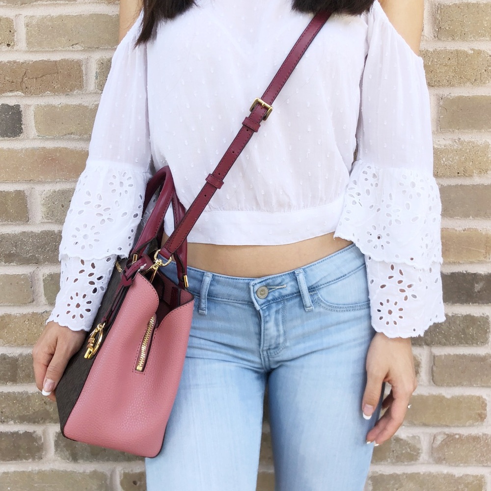 Gaby’sBags👜💕-Michael Kors Satchel Brown Mk Pink - Picture 6 of 8